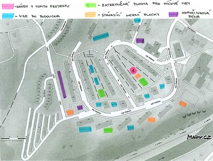 Projekt "Revitalizace a rozšíření herních a odpočinkových zón v městské části sídliště Plešivec", umístění projektu, obrazová dokumentace č. 2