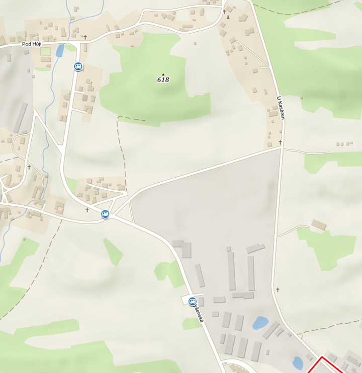 Projekt "Kontejnerová stání Rasovna", umístění projektu, obrazová dokumentace č. 1 - Lokalita Rasovna, pod ulicí U kasáren, vedle bývalého cvičáku (pozemky k. ú. Vyšný, p. č. 636/1 a 631/1)
