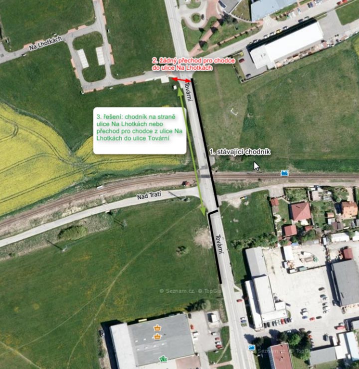 Projekt "Přechod pro chodce na Tovární", umístění projektu, obrazová dokumentace č. 3 Projekt "Přechod pro chodce na Tovární", umístění projektu, obrazová dokumentace č. 3